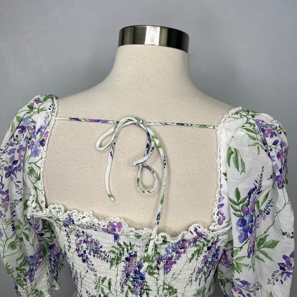 Hill House Home Zoe Crop Top Lavender Floral Wisteria Smocked XL Party Vacation - Picture 11 of 15